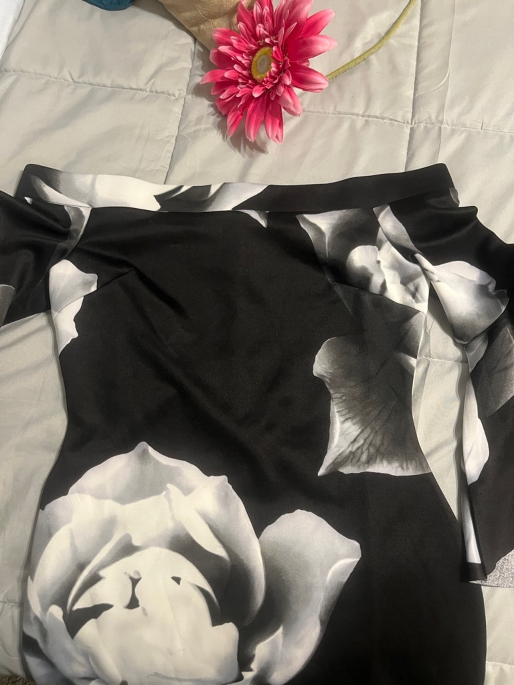 VENUS Black Floral Midi Dress with White Blooms Size small
